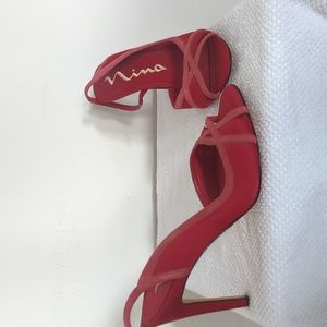 Nina Red satin slip on heels